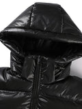 Men'S Winter Hooded Jacket, Casual Solid Color Polyester 100% with Pockets, Regular Fit, Non-Stretch Woven Fabric, Warm Thickened Coat with Polyester Fiber Filling