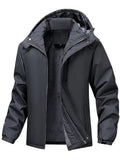 Thick Warm Hooded Polyester Jacket - Men's Casual Windproof Leisure Style Outerwear for Fall/Winter - Zip-Up Conventional Version Autumn/Winter