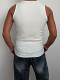 Men's Slim-Fit Ribbed Tank Top - Stretchy, Breathable Polyester for Gym & Fitness, Summer Essential