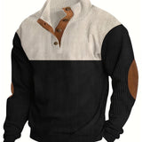 Long Sleeve Color Block Corduroy Sweater - Men's Casual Knitted Outerwear for Autumn and Winter - Stand Collar