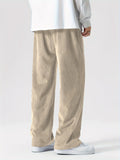 Plus Size Corduroy Pants - Casual Loose-Fit Solid Color Straight-Leg Drawstring Trousers - 100% Breathable Polyester Woven Fabric for Urban Streetwear & Outdoor Activities