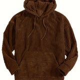 [Men's Vintage Corduroy Hoodie] Vintage Corduroy Hoodies For Men, Men's Casual Pullover Hooded Sweatshirt With Kangaroo Pocket Streetwear For Winter Fall, As Gifts