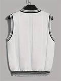 Men's Athletic V-Neck Sweater Vest - Stylish White & Green Ribbed Knit, Breathable & Stretchy, Ideal for Outdoor Activities & Casual Wear - Easy Care