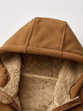 Warm & Cozy Polyester Blend Men's Fleece-Lined Hooded Jacket - Long Sleeve, Regular Fit, Casual Zip-Up Winter Coat with Pockets, Non-Transparent, Machine Washable, Solid Color