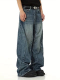 Men's Heavyweight Premium Washed Jeans - Straight-Leg Casual Pants with Curved Hem & Pockets, Machine Washable Polyester Blend for Spring/Fall Casual Attire