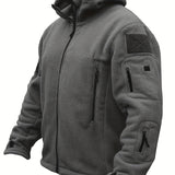 Windproof Fleece Jacket - Men's Cozy Hooded Coat - Zipper, Solid Color, Multiple Pockets for Autumn and Winter