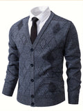 [100% Polyester V-Neck Cardigan] Men'S Casual Fashion V-Neck Cardigan Sweater - 100% Polyester Knit Fabric with Solid Pattern and Button Details, Regular Sleeve, Long Sleeve, Single Breasted Placket, Spring/Fall Season, Night