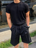 [Summer Fitness Training T-Shirt] Men'S Summer Casual Running Fitness Training T-Shirt, Solid Color Round Neck Slim Fit Base Layer, Short Sleeve, Stretch Polyester, Sport Style, for Workout and Gym
