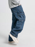 Men's Casual Jeans With Multiple Pockets, Straight Tube, Loose Fit, Slimming And Wide Leg Workwear Jeans, Street Hop, Street Dance, Skateboarding, Denim Pants