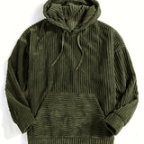 [Men's Vintage Corduroy Hoodie] Vintage Corduroy Hoodies For Men, Men's Casual Pullover Hooded Sweatshirt With Kangaroo Pocket Streetwear For Winter Fall, As Gifts