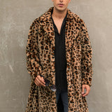 [Long Warm Coat Leopard Pattern] Men's Plush Warm Coat With Leopard/ Zebra Pattern Design, Long Length Trendy Coats For Fall/Winter