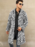 [Long Warm Coat Leopard Pattern] Men's Plush Warm Coat With Leopard/ Zebra Pattern Design, Long Length Trendy Coats For Fall/Winter