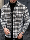 100% Polyester Long Sleeve Shirt] Men'S Polyester 100% Long Sleeve Casual Shirt - Plaid Lapel Collar, Button Front, Non-Stretch Fabric, Shrink Resistant, Woven, 500g/m² - Versatile for Hiking, Outdoor, Daily Wear, Festive O