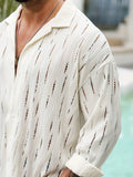 Semi-Sheer Long Sleeve Stylish Shirt - Men's Casual Button-Up With Lapel Collar - For Holiday Resorts, Spring Summer And Fall