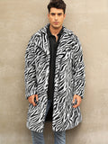 [Long Warm Coat Leopard Pattern] Men's Plush Warm Coat With Leopard/ Zebra Pattern Design, Long Length Trendy Coats For Fall/Winter