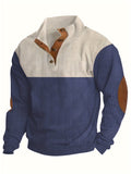 Long Sleeve Color Block Corduroy Sweater - Men's Casual Knitted Outerwear for Autumn and Winter - Stand Collar
