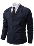 [100% Polyester V-Neck Cardigan] Men'S Casual Fashion V-Neck Cardigan Sweater - 100% Polyester Knit Fabric with Solid Pattern and Button Details, Regular Sleeve, Long Sleeve, Single Breasted Placket, Spring/Fall Season, Night