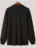 Long Sleeve Polyester Sweatshirt - Men's Casual Knitted Zipper Top - Lapel Collar, Solid Color, Slight Stretch, Half Placket, Loose Fit - 95% Polyester, 5% Spandex - Winter Wear
