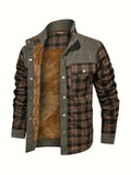 Men's Cozy Plaid Jacket - Casual Fall/Winter Button-Up with Lapel Collar