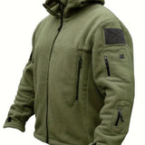 Windproof Fleece Jacket - Men's Cozy Hooded Coat - Zipper, Solid Color, Multiple Pockets for Autumn and Winter
