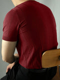 Men's Short Sleeve Crew Neck Knit Sweater - Red, Blend Fabric, Stretchy, Easy Care, Ideal for Outdoor & Casual Wear