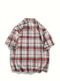 Summer Fashionable Plaid Print Short Sleeve Button Shirt - Men's Casual Lapel Trendy Versatile - Suitable for Dates, Beach Holiday, as Gifts