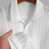 [Brown|Casual] Breathable Brown Men's Knit Shirt | Casual Short Sleeve, Button-Up Collar | Perfect for Golf or Tennis with Eyelet Embroidery