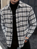 100% Polyester Long Sleeve Shirt] Men'S Polyester 100% Long Sleeve Casual Shirt - Plaid Lapel Collar, Button Front, Non-Stretch Fabric, Shrink Resistant, Woven, 500g/m² - Versatile for Hiking, Outdoor, Daily Wear, Festive O