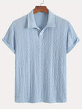 [Brown|Casual] Breathable Brown Men's Knit Shirt | Casual Short Sleeve, Button-Up Collar | Perfect for Golf or Tennis with Eyelet Embroidery