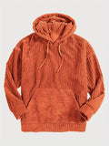 [Men's Vintage Corduroy Hoodie] Vintage Corduroy Hoodies For Men, Men's Casual Pullover Hooded Sweatshirt With Kangaroo Pocket Streetwear For Winter Fall, As Gifts