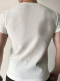 [Summer Fitness Training T-Shirt] Men'S Summer Casual Running Fitness Training T-Shirt, Solid Color Round Neck Slim Fit Base Layer, Short Sleeve, Stretch Polyester, Sport Style, for Workout and Gym