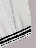 Men's Athletic V-Neck Sweater Vest - Stylish White & Green Ribbed Knit, Breathable & Stretchy, Ideal for Outdoor Activities & Casual Wear - Easy Care