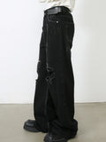 Men's Black Ripped Jeans - Distressed Denim, Loose Fit, Cotton Blend, Casual Streetwear for Skateboarding & Parties