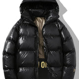 Men'S Winter Hooded Jacket, Casual Solid Color Polyester 100% with Pockets, Regular Fit, Non-Stretch Woven Fabric, Warm Thickened Coat with Polyester Fiber Filling