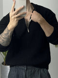 Long Sleeve Polyester Sweatshirt - Men's Casual Knitted Zipper Top - Lapel Collar, Solid Color, Slight Stretch, Half Placket, Loose Fit - 95% Polyester, 5% Spandex - Winter Wear