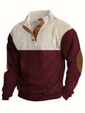 Long Sleeve Color Block Corduroy Sweater - Men's Casual Knitted Outerwear for Autumn and Winter - Stand Collar