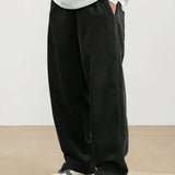 Plus Size Corduroy Pants - Casual Loose-Fit Solid Color Straight-Leg Drawstring Trousers - 100% Breathable Polyester Woven Fabric for Urban Streetwear & Outdoor Activities