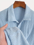[Brown|Casual] Breathable Brown Men's Knit Shirt | Casual Short Sleeve, Button-Up Collar | Perfect for Golf or Tennis with Eyelet Embroidery