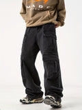 [Wide Leg Hip-hop Denim Pants] Men'S Workwear Jeans Hip-hop Street Dance Party Denim Jogging Pants Street Wide Leg Workwear Pants Straight Tube Loose Slimming Trend Retro Casual Denim Pants