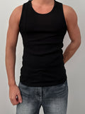 Men's Slim-Fit Ribbed Tank Top - Stretchy, Breathable Polyester for Gym & Fitness, Summer Essential