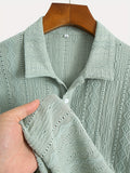 [Brown|Casual] Breathable Brown Men's Knit Shirt | Casual Short Sleeve, Button-Up Collar | Perfect for Golf or Tennis with Eyelet Embroidery