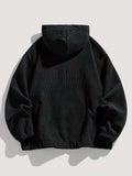 Men's Casual Solid Color Zip-Up Hoodie - Cozy Polyester Knit, Long Sleeve Pullover with Dropped Shoulder Sleeves for Casual Attire