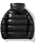Men'S Winter Hooded Jacket, Casual Solid Color Polyester 100% with Pockets, Regular Fit, Non-Stretch Woven Fabric, Warm Thickened Coat with Polyester Fiber Filling