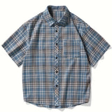 Summer Fashionable Plaid Print Short Sleeve Button Shirt - Men's Casual Lapel Trendy Versatile - Suitable for Dates, Beach Holiday, as Gifts