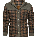 Men's Cozy Plaid Jacket - Casual Fall/Winter Button-Up with Lapel Collar