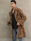 [Long Warm Coat Leopard Pattern] Men's Plush Warm Coat With Leopard/ Zebra Pattern Design, Long Length Trendy Coats For Fall/Winter