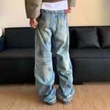 Splash Ink Jeans Men Baggy Wide Leg Jeans American High Street Washed Stretch Soft Straight Denim Cargo Pants Trousers Male