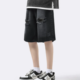 Men Ripped Jeans Shorts Y2K Streetwear Retro Trendy Straight Leg Mid Waist Denim Short Summer Designer Popular Original Pants