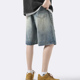 Men Ripped Jeans Shorts Y2K Streetwear Retro Trendy Straight Leg Mid Waist Denim Short Summer Designer Popular Original Pants