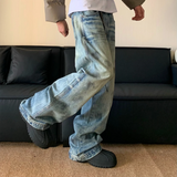 Splash Ink Jeans Men Baggy Wide Leg Jeans American High Street Washed Stretch Soft Straight Denim Cargo Pants Trousers Male